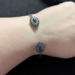 Silver Tone Blue Teardrop Cuff Bangle Statement Bracelet